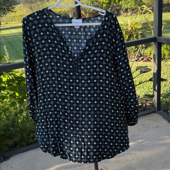 Liz Claiborne Tops - Liz Claiborne XXL navy blue abstract print tunic flowy long sleeve Blouse